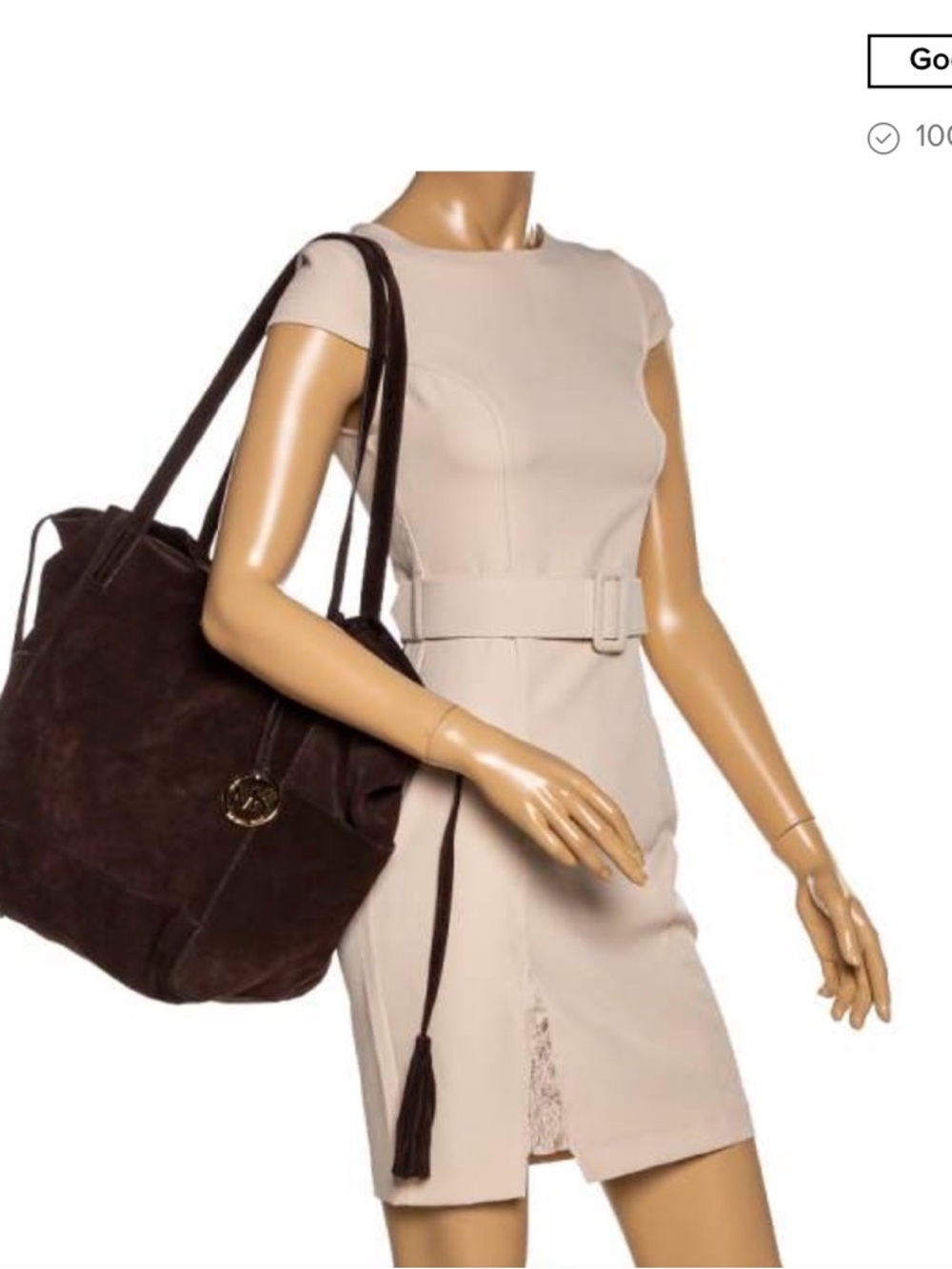 Michael Kors Dark Brown Suede Hobo Tote with Gold MK Charm - Picture 2 of 3